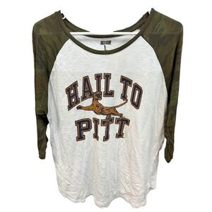 Tailgate Hail‎ to Pitt Panthers Baseball Tee Shirt Large Green Camo Sleeve